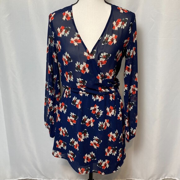 Wayf Faux Wrap Dress Long Sleeve Floral V Neck Rom Com Festival Boho Dress - Picture 7 of 9